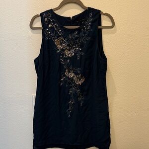 White House Black Market Navy Embellished Sleeveless Blouse